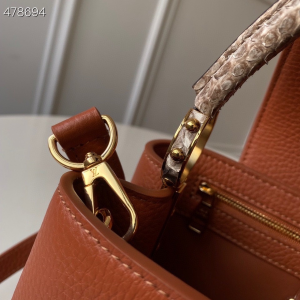 1-Louis Vuitton Woven Capucines Python Handle Bag 31cm Taurillon Leather Spring/Summer 2021 Collection N98388 Cognac  - 2799-318