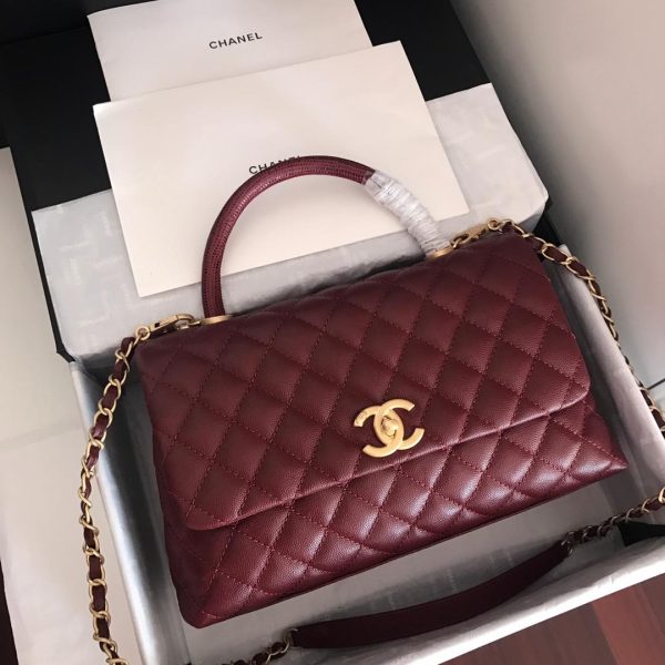 chanel handbag with top handle dark red for women 11in28cm 2799 321