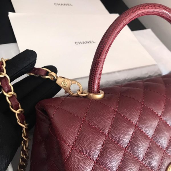 10 chanel handbag with top handle dark red for women 11in28cm 2799 321