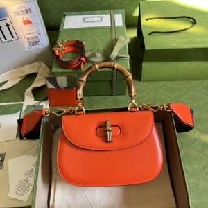 Gucci nina Bamboo 1947 Small Top Handle Bag Orange For Women 8.3in/21cm GG 675797 10ODT 7768  - 2799-343
