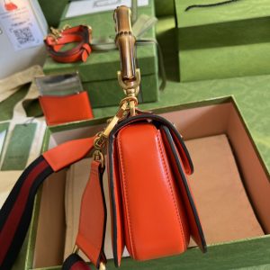 2-Gucci nina Bamboo 1947 Small Top Handle Bag Orange For Women 8.3in/21cm GG 675797 10ODT 7768  - 2799-343