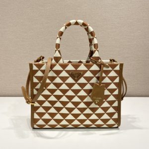 prada small symbole jacquard fabric handbag brownwhite for women womens bags 11in28cm 1ba354 2fkl f0i0u v ooo 2799 375