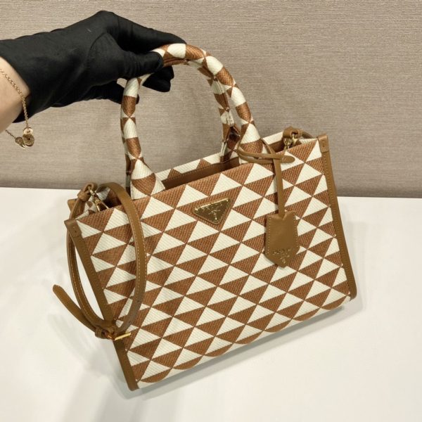 10 prada small symbole jacquard fabric handbag brownwhite for women womens bags 11in28cm 1ba354 2fkl f0i0u v ooo 2799 375