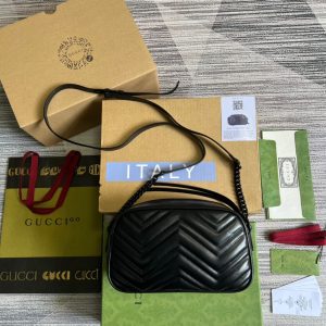 1-Gucci Marmont Matelasse Shoulder Bag Black For Women, Women’s Bags 9.5in/24cm GG  - 2799-387