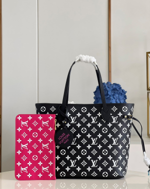 Louis Vuitton Neverfull MM Monogram Empreinte Black/White For Women, Women’s Handbags, Tote Bags 12.2in/31cm LV M46103  - 2799-417