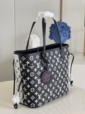 1-Louis Vuitton Neverfull MM Monogram Empreinte Black/White For Women, Women’s Handbags, Tote Bags 12.2in/31cm LV M46103  - 2799-417