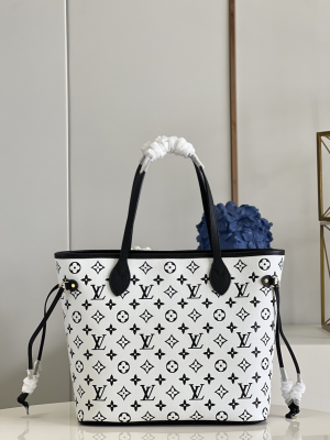 3-Louis Vuitton Neverfull MM Monogram Empreinte Black/White For Women, Women’s Handbags, Tote Bags 12.2in/31cm LV M46103  - 2799-417
