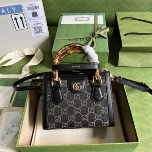 Gucci Baby Diana Jumbo GG Mini Tote Bag Handbag Canvas Lining Black For Women 7.9in/20cm GG 655661 UKMFT 2672  - 2799-423