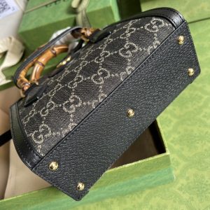 1-Gucci Baby Diana Jumbo GG Mini Tote Bag Handbag Canvas Lining Black For Women 7.9in/20cm GG 655661 UKMFT 2672  - 2799-423