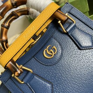 4-Gucci Diana Mini Tote Bag Canvas Lining Blue For Women 7.9in/20cm GG 702732 U3ZDT 4862  - 2799-424