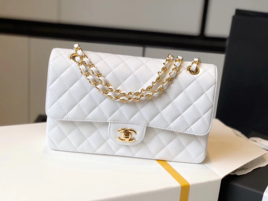 chanel classic medium flapbag golden hardware white 10in255cm 2799 433