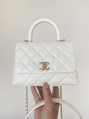 Chanel Mini Flap Bag Top Handle White For Women 7.5in/19cm  - 2799-455