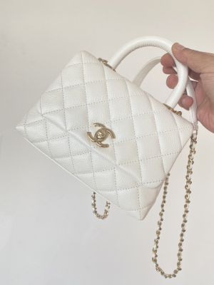 1-Chanel Mini Flap Bag Top Handle White For Women 7.5in/19cm  - 2799-455