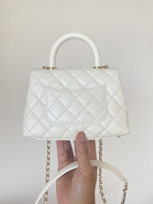 2-Chanel Mini Flap Bag Top Handle White For Women 7.5in/19cm  - 2799-455