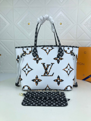 Louis Vuitton Neverfull MM Tote Bag Monogram Jungle Canvas Black/Caramel For Women, Women’s Handbags, Shoulder Bags 12.2in/31cm LV M44716  - 2799-458