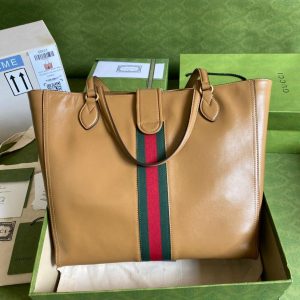 1 gucci medium tote bag with double g and web brown for women 138in35cm gg 2799 477