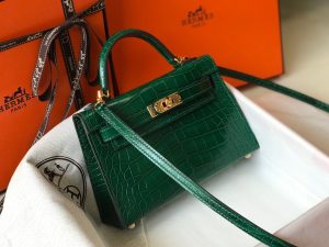 hermes mini kelly 19 green crocodile bag for women womens handbags shoulder bags 75in19cm 2799 489