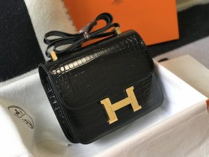 hermes constance 23 pattern crocodile black for women womens handbags shoulder bag 9in23cm 2799 490
