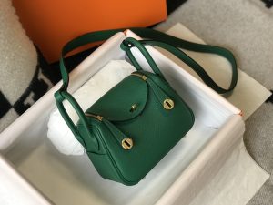 Hermes Lindy Mini Clemence Bag Green For Women, Women’s Handbags, Shoulder And Crossbody Bags 7.5in/19cm  - 2799-498