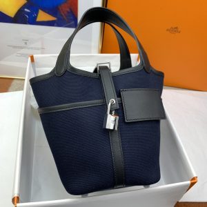 hermes cargo picotin lock 18 dark blue silver toned hardware bag for women womens handbags shoulder bags 71in18cm 2799 549