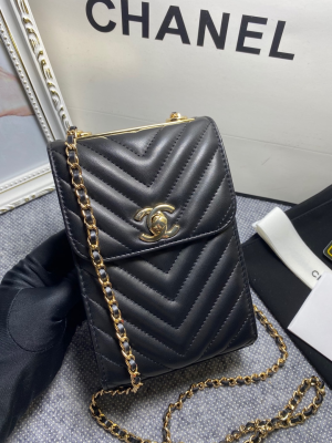 chanel chevron trendy cc phone black bag for women 18cm7in 2799 588