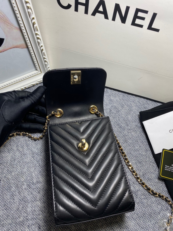8 chanel chevron trendy cc phone black bag for women 18cm7in 2799 588