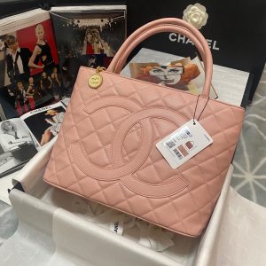 chanel tweed medallion tote gold hardware caviar pink for women womens handbags shoulder bags 156in32cm 2799 605