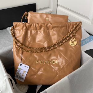 Chanel tweed 22 Handbag Gold Hardware Shiny Camel For Women, Women’s Handbags, Shoulder Bags 16.5in/38cm AS3261 B08037 NB356  - 2799-606