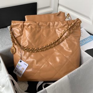 3-Chanel tweed 22 Handbag Gold Hardware Shiny Camel For Women, Women’s Handbags, Shoulder Bags 16.5in/38cm AS3261 B08037 NB356  - 2799-606