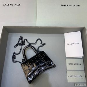 Balenciaga Hourglass Mini Handbag With Chain In Black, For Women, Women’s Bags honey 4.7in/12cm  - 2799-616