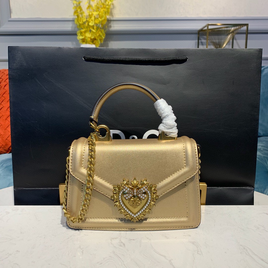 Dolce & Gabbana Small Devotion Bag In Mordore Nappa Gold For Women