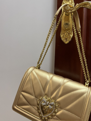 1-Dolce & Gabbana Large Devotion Bag In Quilted Nappa Gold For Women 10in/26cm DG  - 2799-632