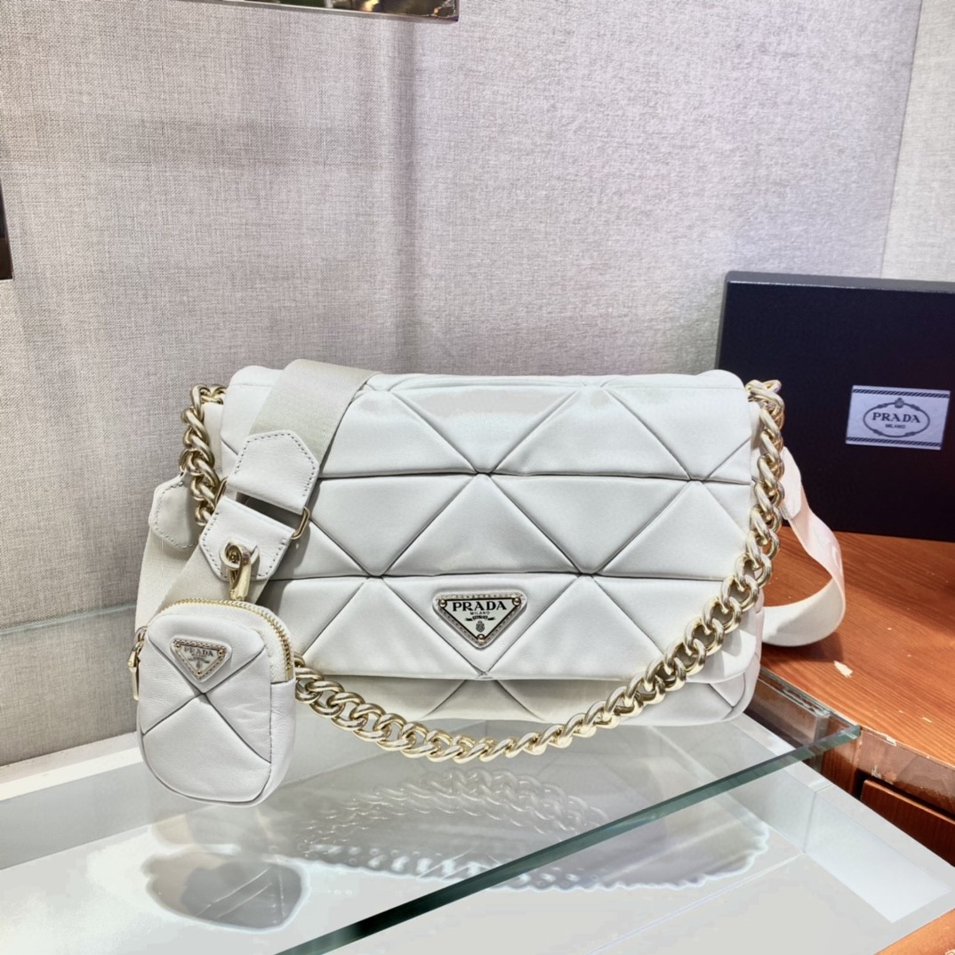 Prada popular white leather & Canvas shoulder bag