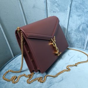 1-Saint Laurent Cassandra Medium Chain Bag Burgundy For Women 8.7in/22cm YSL 532750BOW0W6008  - 2799-657