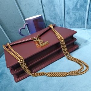 2-Saint Laurent Cassandra Medium Chain Bag Burgundy For Women 8.7in/22cm YSL 532750BOW0W6008  - 2799-657