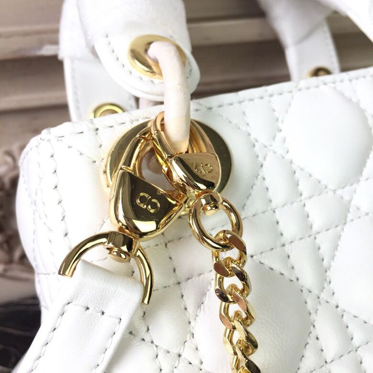 Christian Dior Mini Lady Dior Bag Gold Toned Hardware White For Women 18cm 7in CD paper bag waist carrot pants in pink 2799 Acm Shop