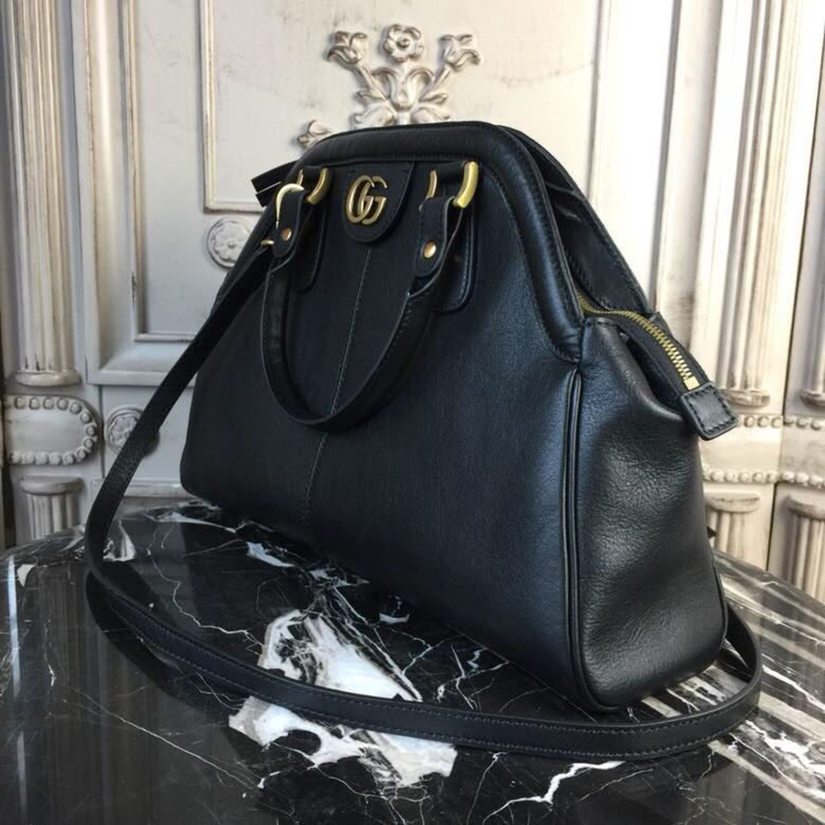 Acm Shop Gucci Re Belle Large Top Handle Bag Black For Women 15.75in 40cm GG Gucci Interlocking G silk neck bow 2799