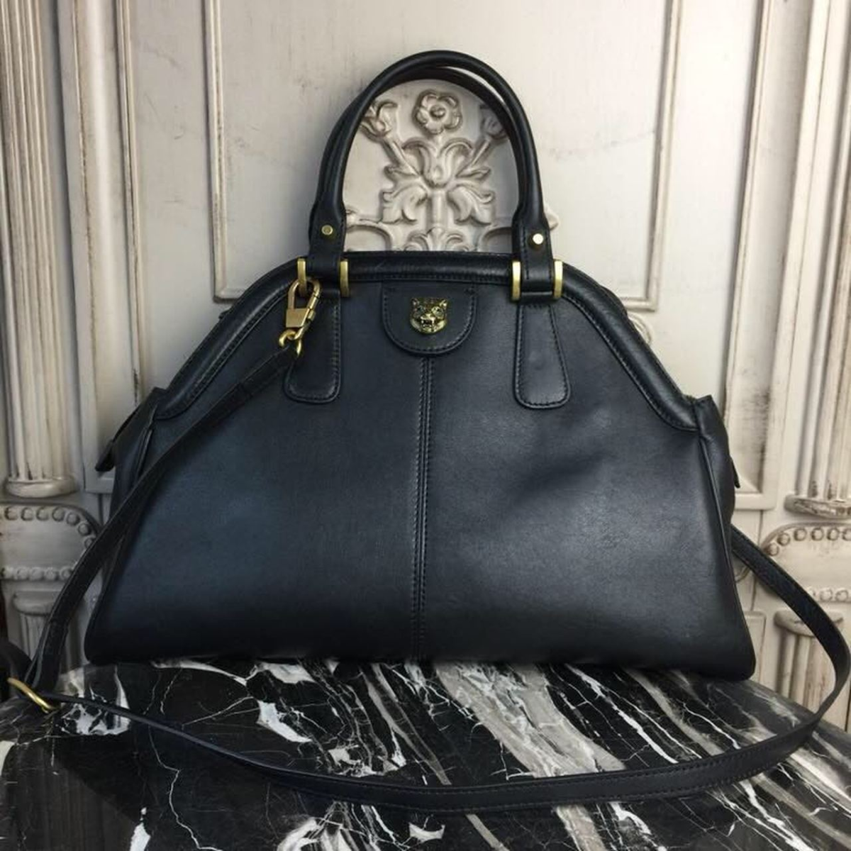 Acm Shop Gucci Re Belle Large Top Handle Bag Black For Women 15.75in 40cm GG Gucci Interlocking G silk neck bow 2799