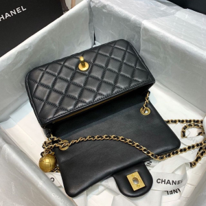 2-Chanel Flap Bag With CC Ball On Strap Black For Women, Women’s Handbags, Shoulder And Crossbody Bags 7.8in/20cm AS1787  - 2799-733