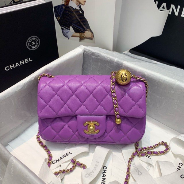 5 chanel flap bag with cc ball on strap purple for women womens handbags shoulder and crossbody bags 78in20cm as1787 2799 734