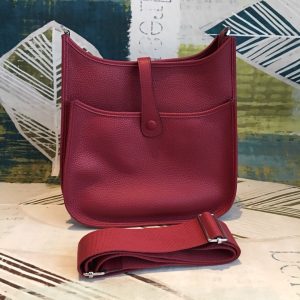 5 hermes evelyne iii pm bag burgundy for women silver toned hardware 118in30cm 2799 743