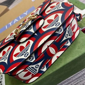 4-Gucci x Adidas Horsebit 1955 Shoulder Bag Blue/Red For Women, Women’s Bags 9.8in/25cm GG 602204 UVG0G 4168  - 2799-773