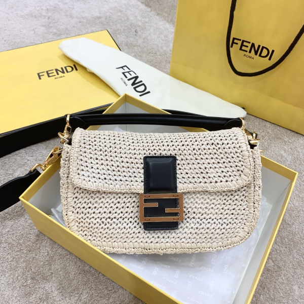 fendi baguette woven straw black for women womens handbags shoulder and crossbody bags 102in26cm ff 2799 831