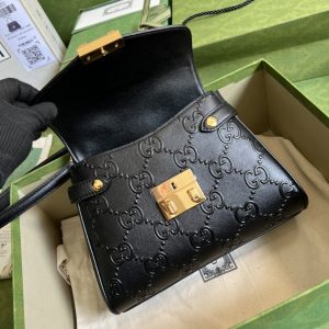 3-Gucci Small GG Top Handle Bag Black Debossed For Women 11in/29cm GG 675791 UD9AG 1000  - 2799-843