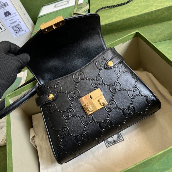 10 gucci gold small gg top handle bag black debossed for women 11in29cm gg 675791 ud9ag 1000 2799 843