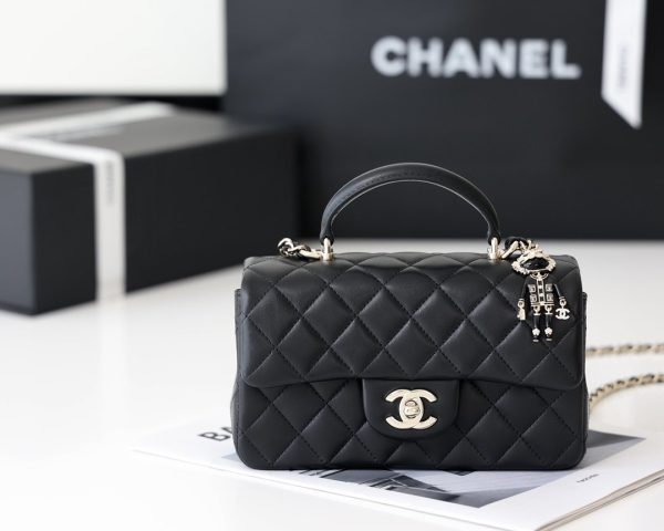 11 chanel mini flapbag with top handle black for women 78in20cm 2799 855