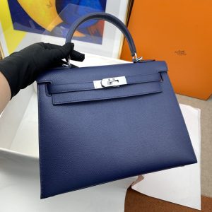 3-Hermes Kelly 28 Sellier Epsom Blue Bag For Women, Women’s Handbags, Shoulder Bags 11in/28cm  - 2799-857