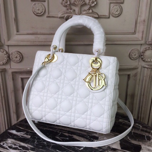 Christian Dior Medium Lady Dior Bag Gold Toned Hardware White For Women 24cm/9in CD  - 2799-902