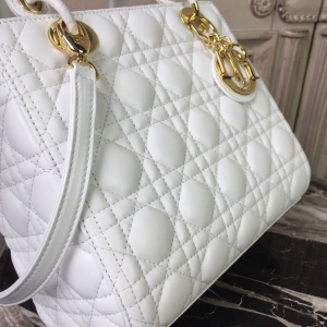 2-Christian Dior Medium Lady Dior Bag Gold Toned Hardware White For Women 24cm/9in CD  - 2799-902