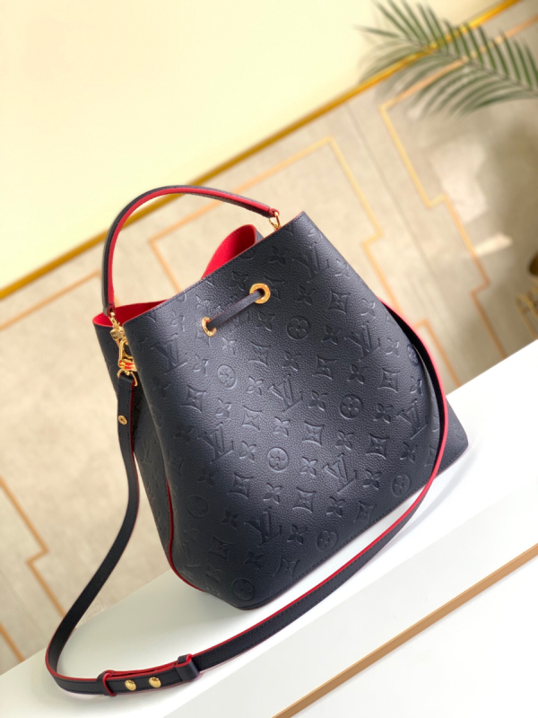 louis vuitton neonoe mm bucket bag monogram empreinte navy bluered for women womens handbags shoulder and crossbody bags 102in26cm lv m45306 2799 933